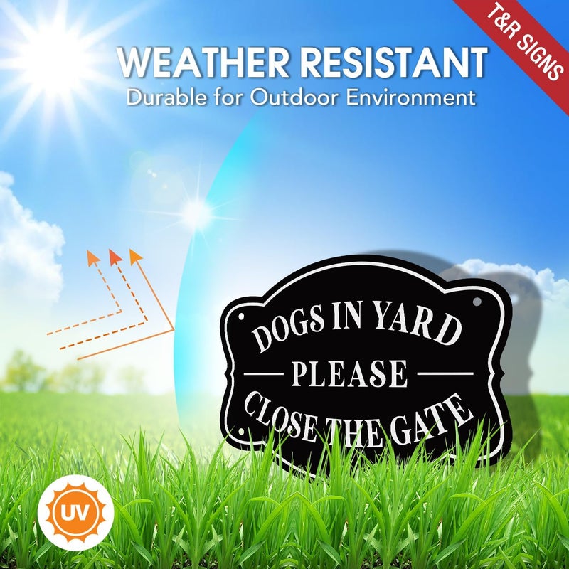 TR Dogs in Yard Please Close the Gate Sign - 2 Pack - 9.5 x 6.8 Inches Rust Free .040 Aluminum Reflective - UV Protected, Waterproof, Weatherproof and Fade Resistant - 4 Pre-drilled Holes - Image 3